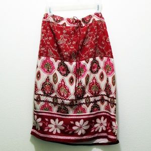 Boho Drawstring Skirt India Cotton Red and Pink